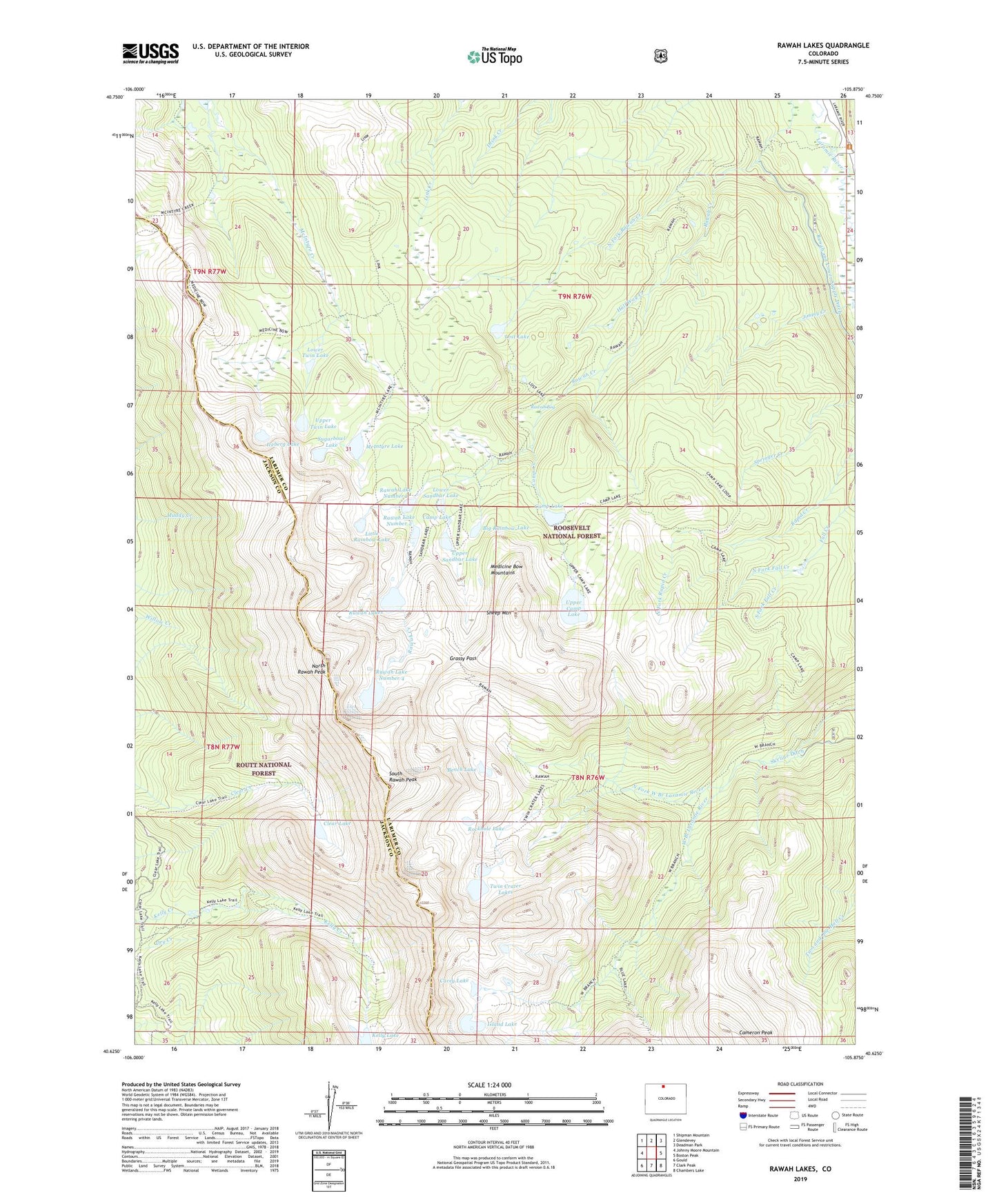 Rawah Lakes Colorado US Topo Map Image