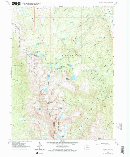 USGS Classic Rawah Lakes Colorado 7.5'x7.5' Topo Map Image