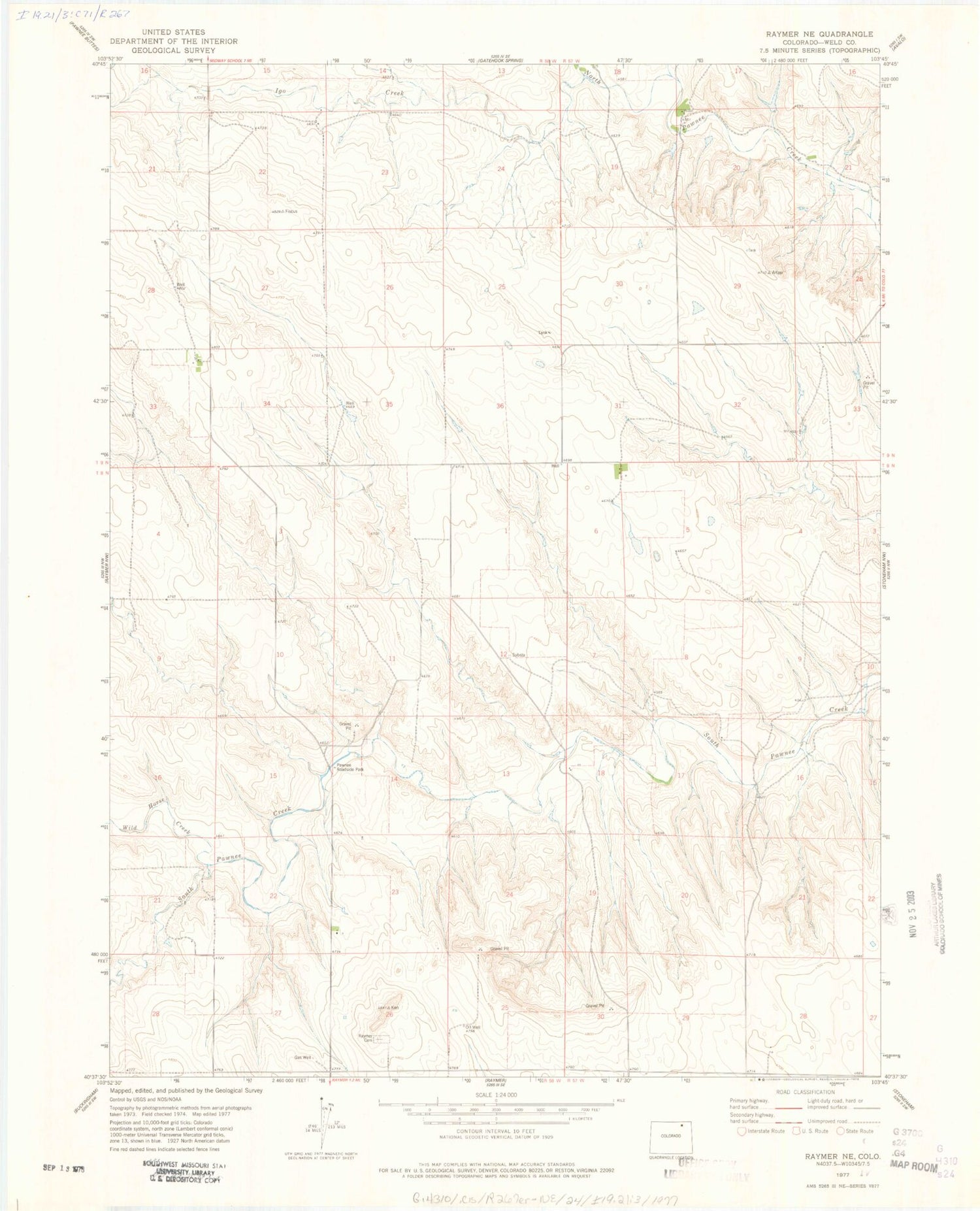 Classic USGS Raymer NE Colorado 7.5'x7.5' Topo Map Image