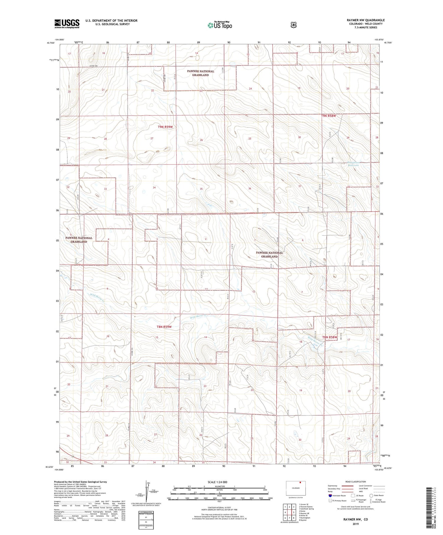 Raymer NW Colorado US Topo Map Image