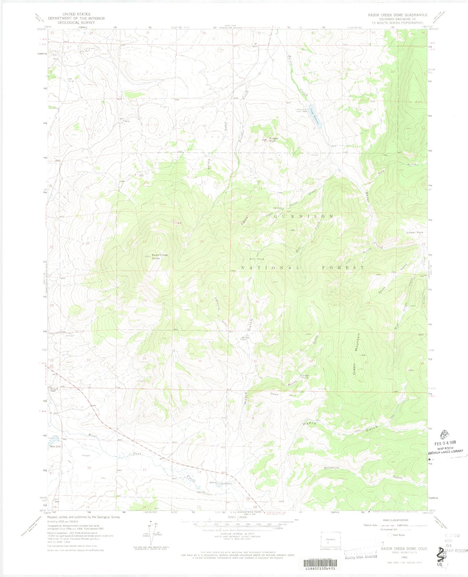 Classic USGS Razor Creek Dome Colorado 7.5'x7.5' Topo Map Image