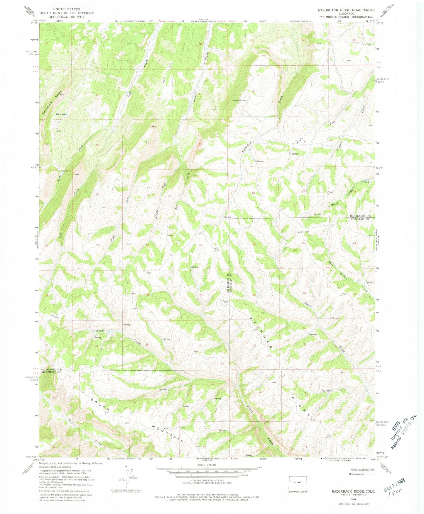 Classic USGS Razorback Ridge Colorado 7.5'x7.5' Topo Map – MyTopo Map Store