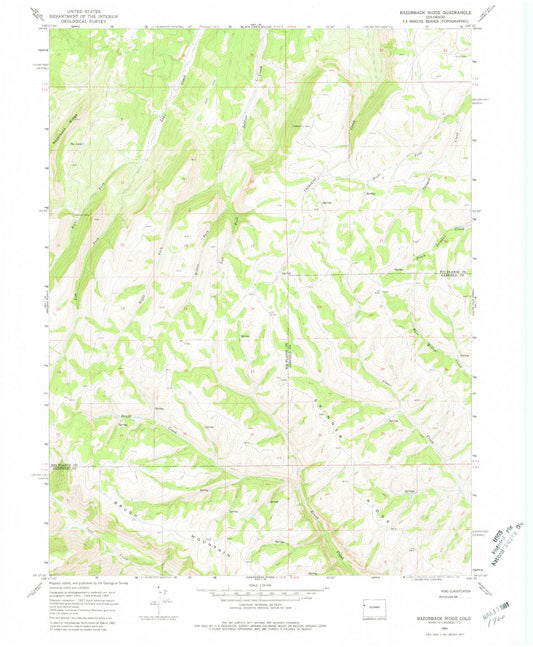 Classic USGS Razorback Ridge Colorado 7.5'x7.5' Topo Map Image