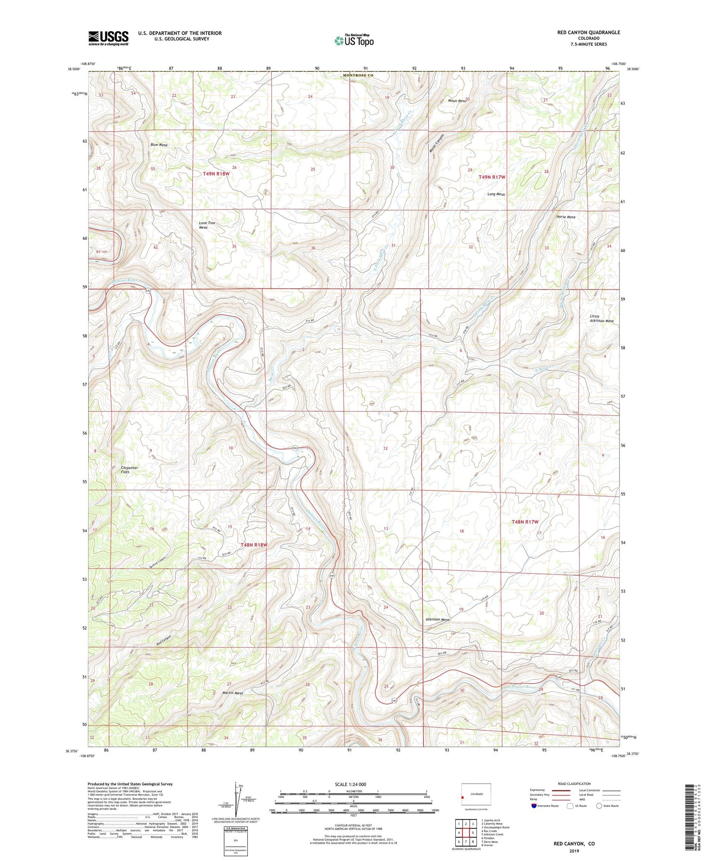 Red Canyon Colorado US Topo Map Image