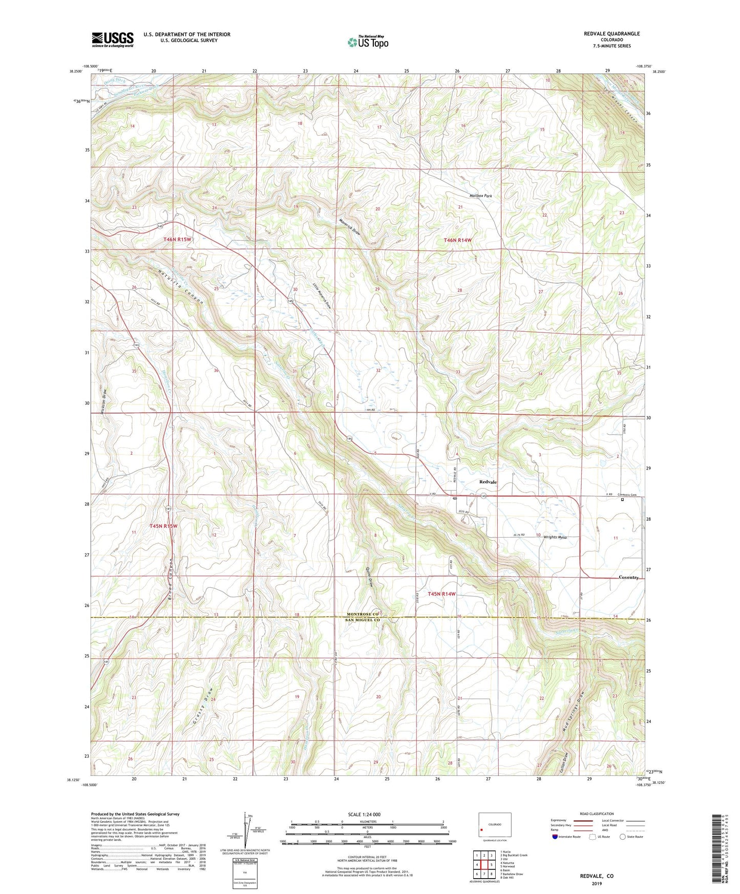 Redvale Colorado US Topo Map Image