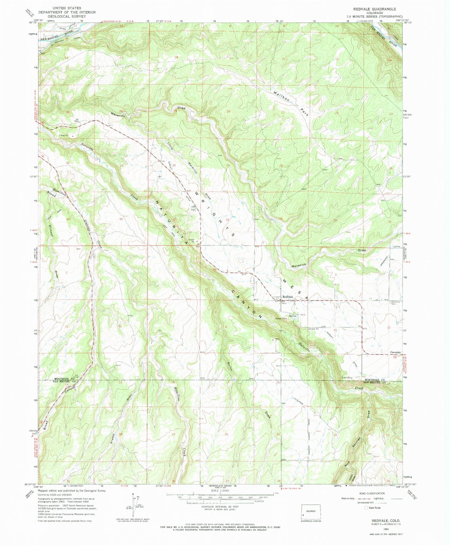 Classic USGS Redvale Colorado 7.5'x7.5' Topo Map Image