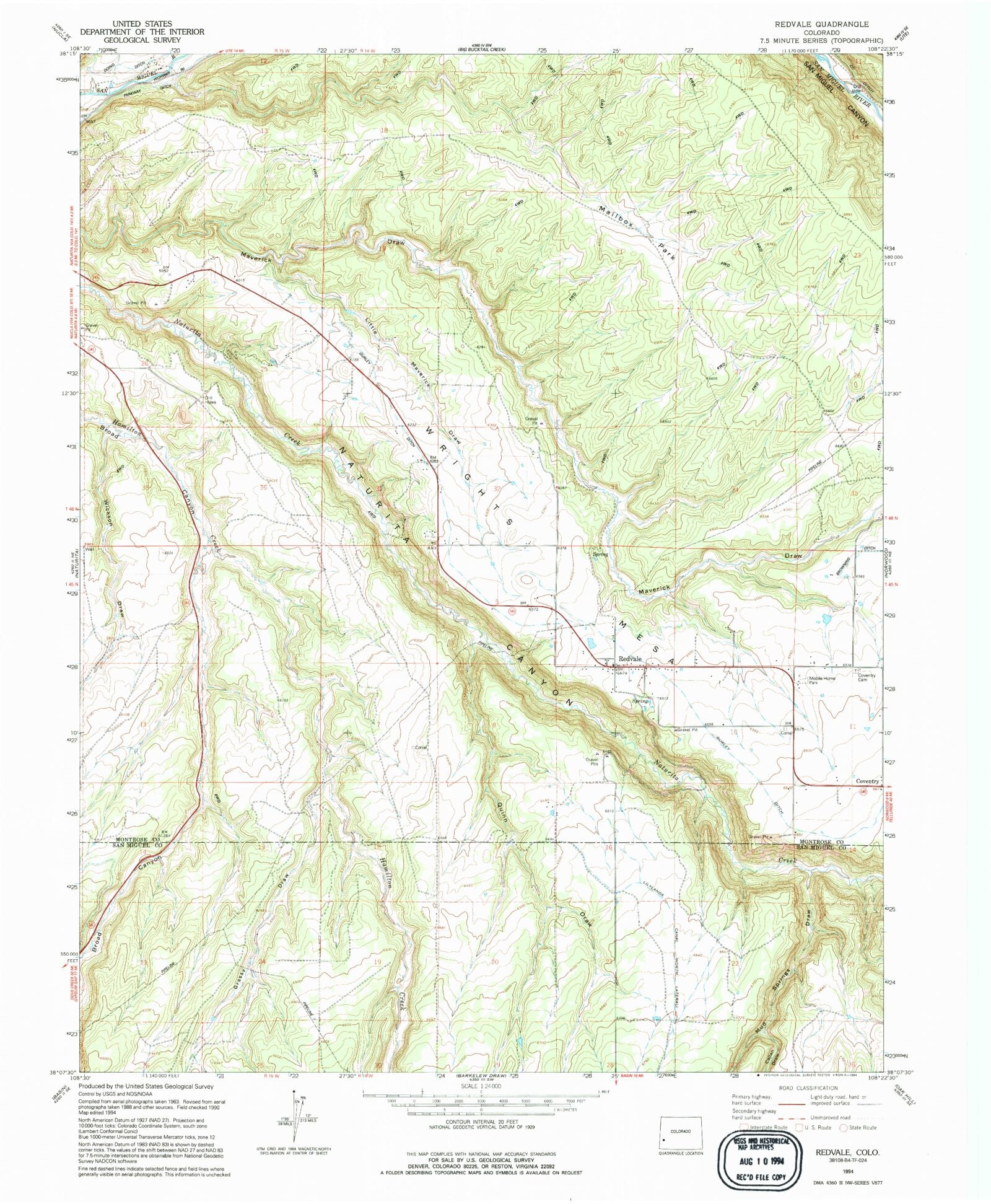 Classic USGS Redvale Colorado 7.5'x7.5' Topo Map – MyTopo Map Store