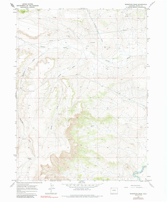 Classic USGS Reservoir Draw Colorado 7.5'x7.5' Topo Map Image