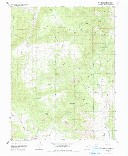 Classic USGS Rice Mountain Colorado 7.5'x7.5' Topo Map Image