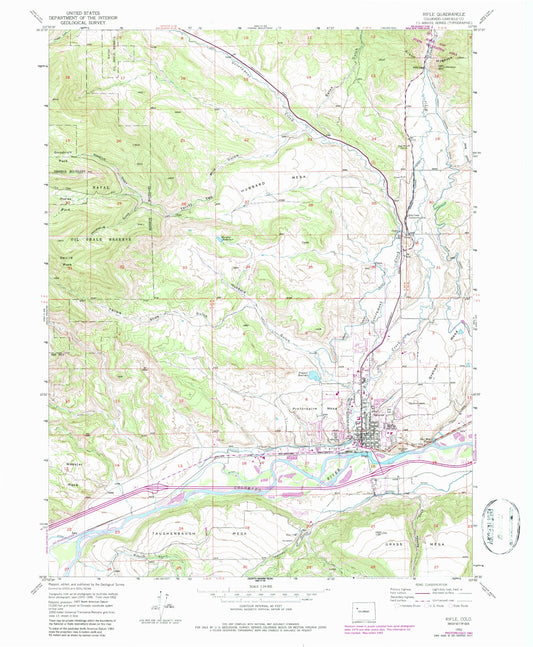Classic USGS Rifle Colorado 7.5'x7.5' Topo Map Image