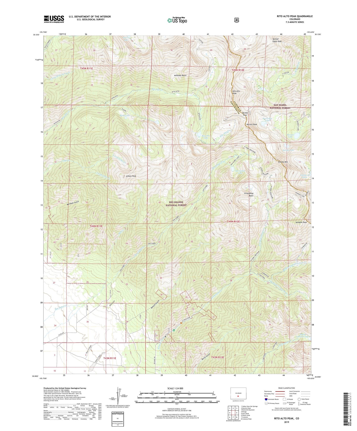 Rito Alto Peak Colorado US Topo Map Image