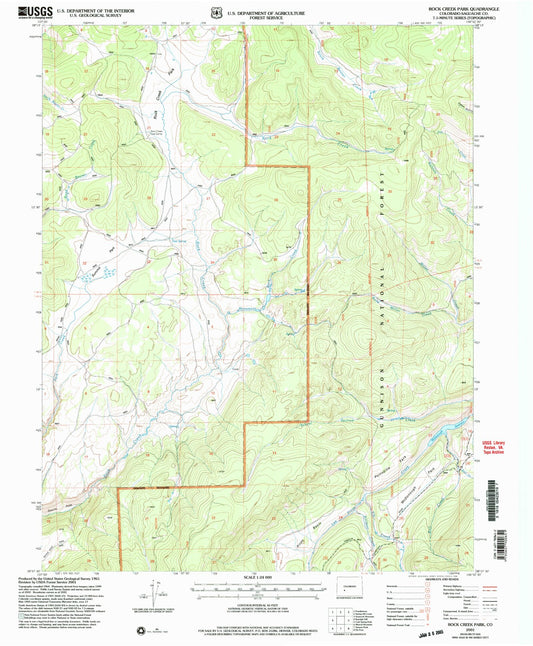 Classic USGS Rock Creek Park Colorado 7.5'x7.5' Topo Map Image