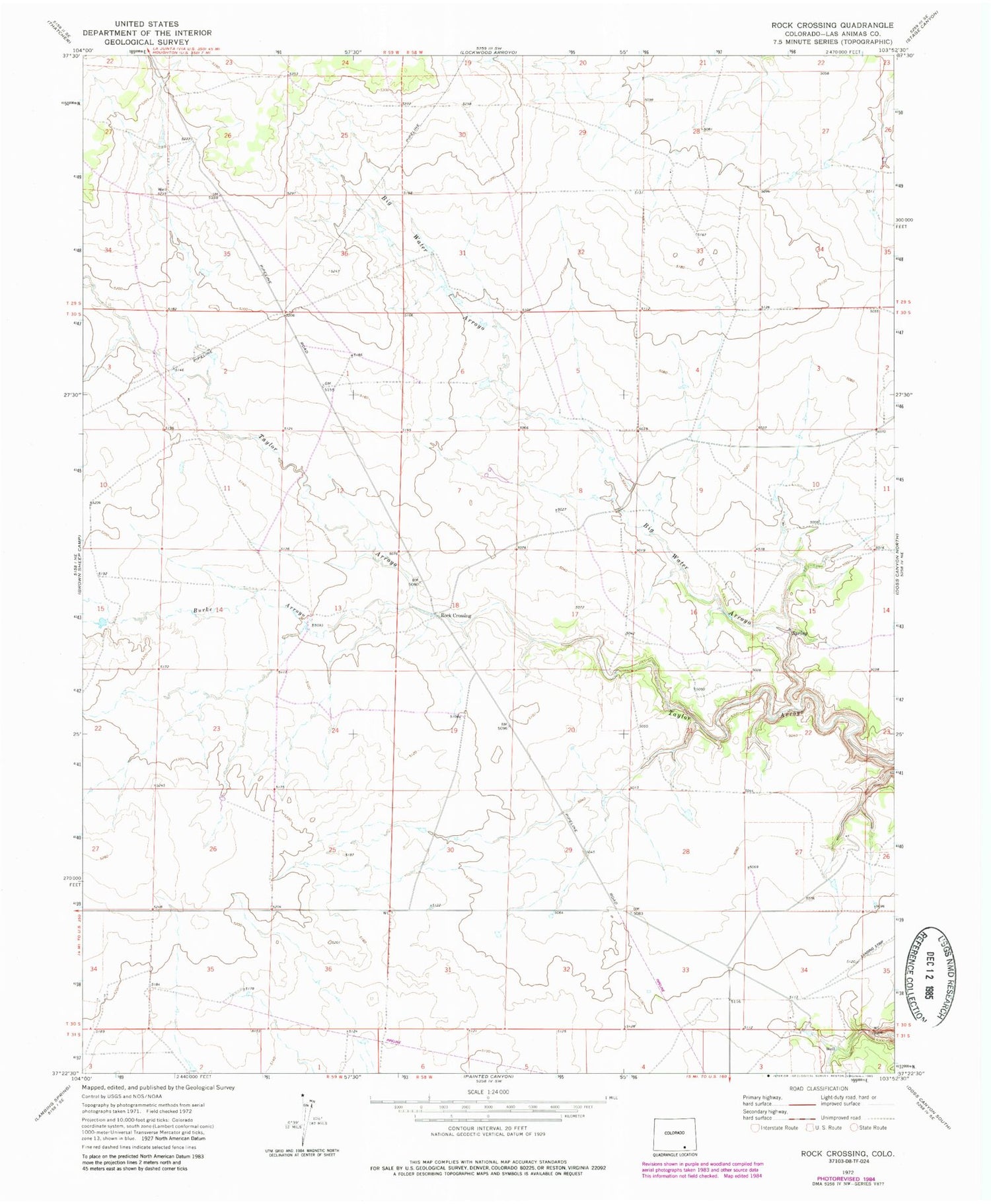 Classic USGS Rock Crossing Colorado 7.5'x7.5' Topo Map Image