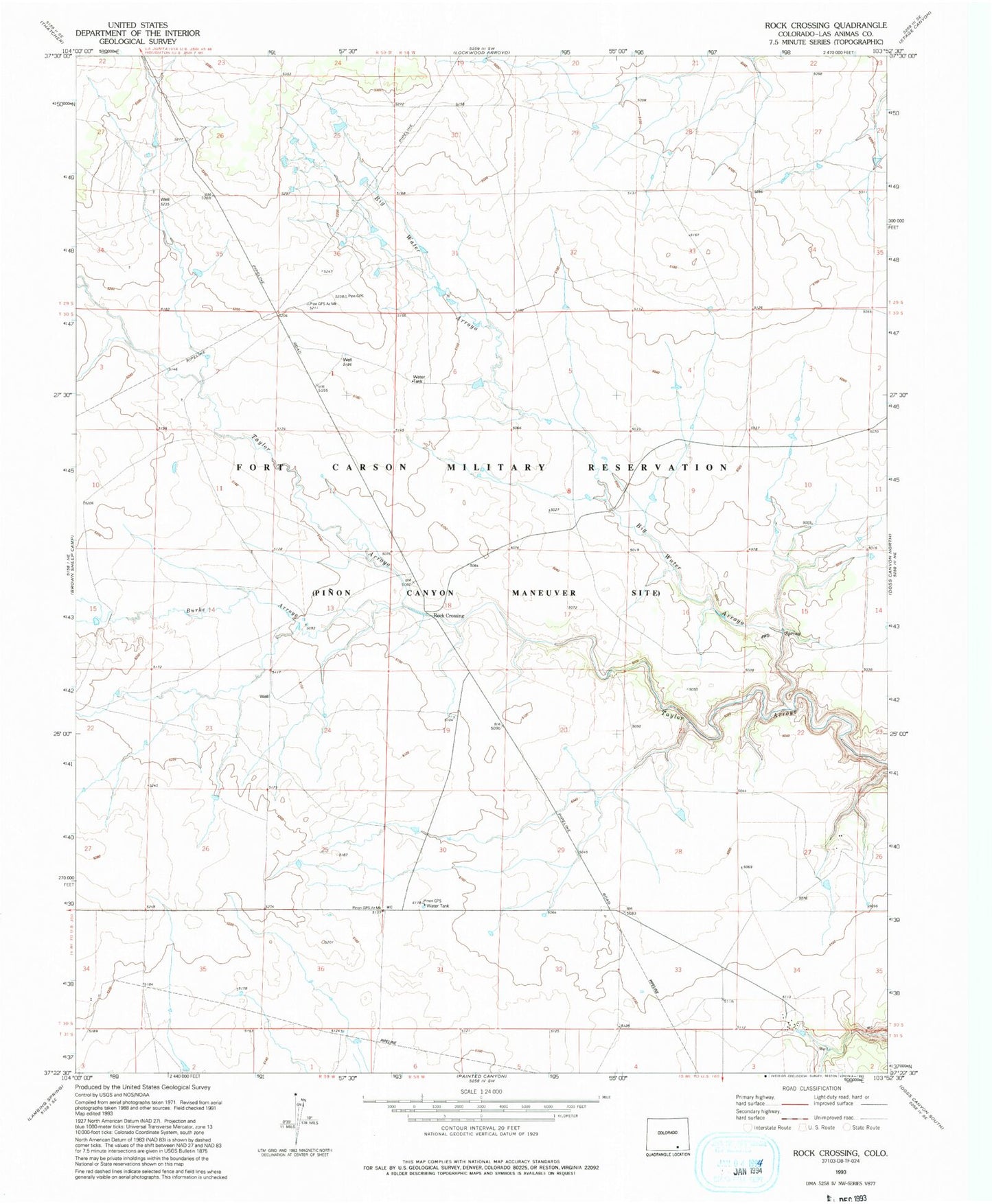 Classic USGS Rock Crossing Colorado 7.5'x7.5' Topo Map Image