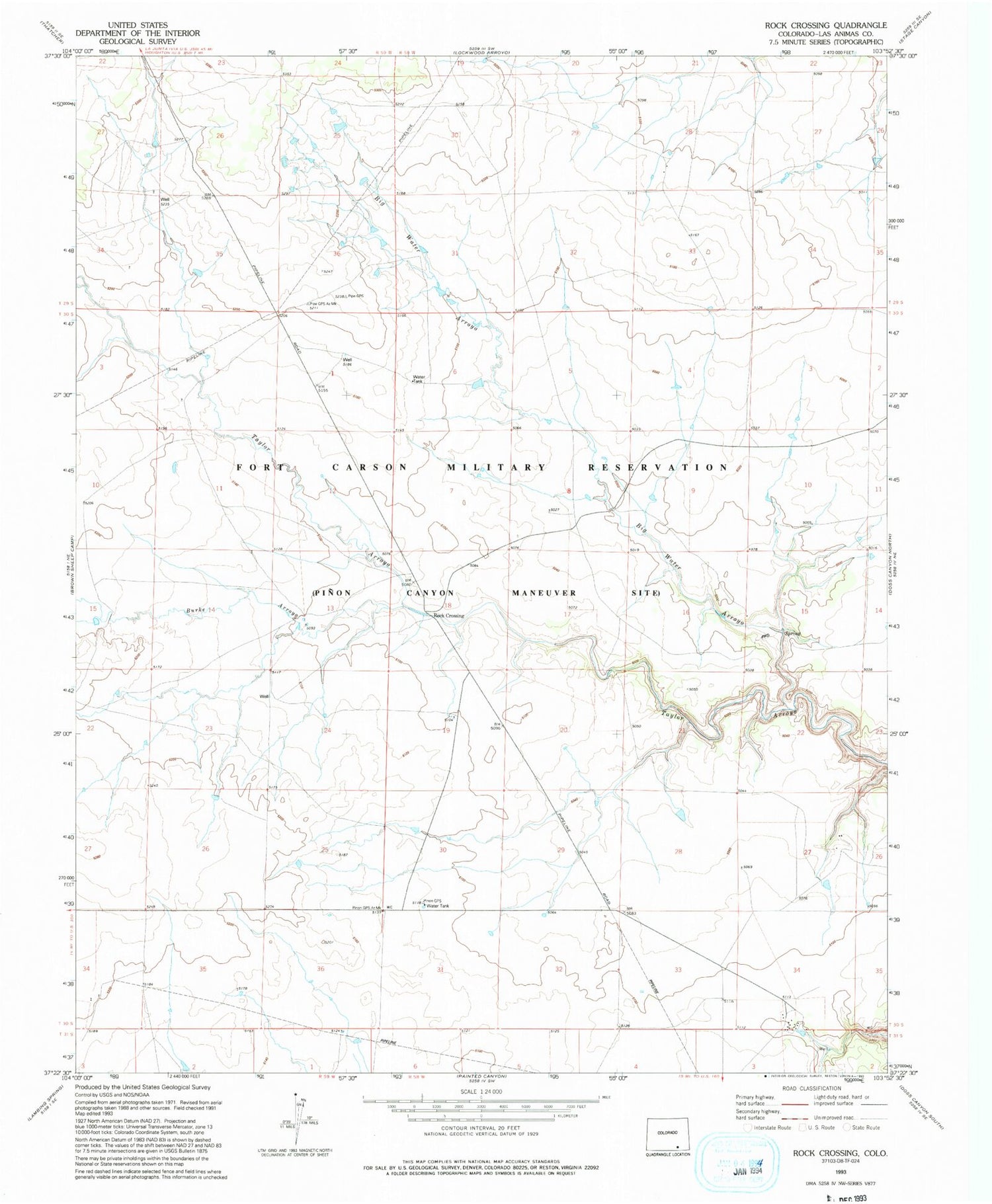 Classic USGS Rock Crossing Colorado 7.5'x7.5' Topo Map Image