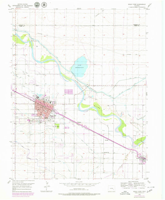 Classic USGS Rocky Ford Colorado 7.5'x7.5' Topo Map Image