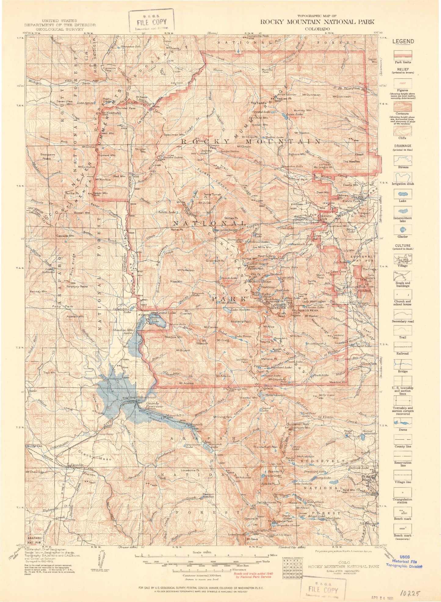 Historic 1919 Rocky Mountain National Peak Colorado 30'x30' Topo Map Image