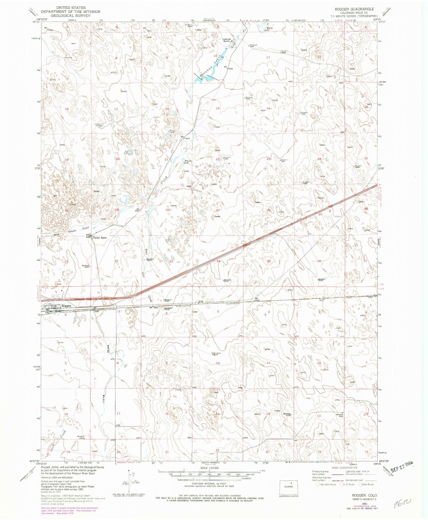 Classic USGS Roggen Colorado 7.5'x7.5' Topo Map Image
