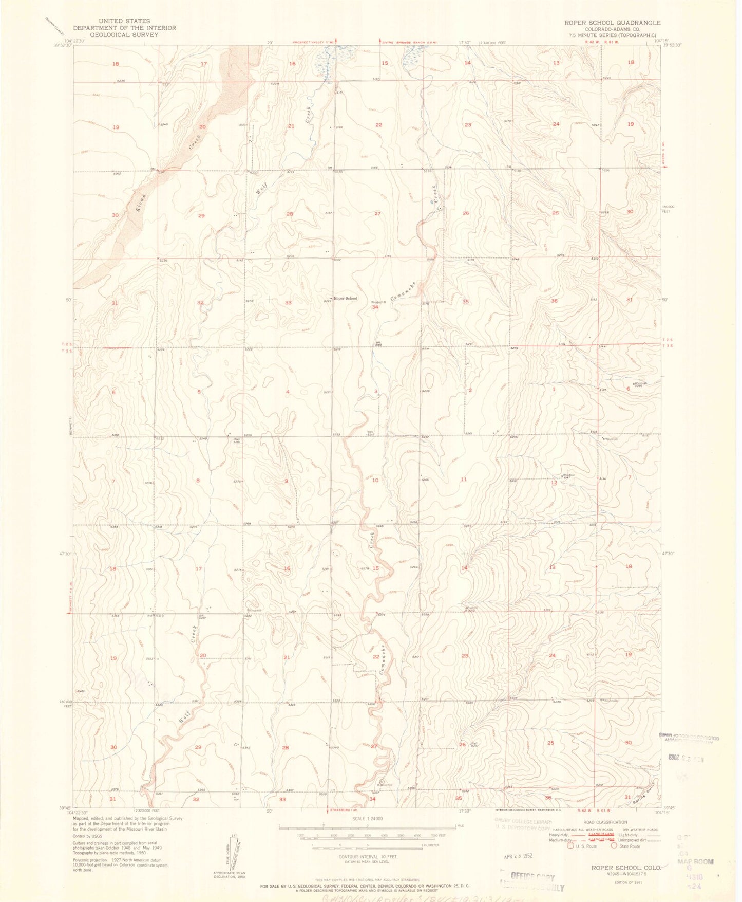 Classic USGS Roper School Colorado 7.5'x7.5' Topo Map Image