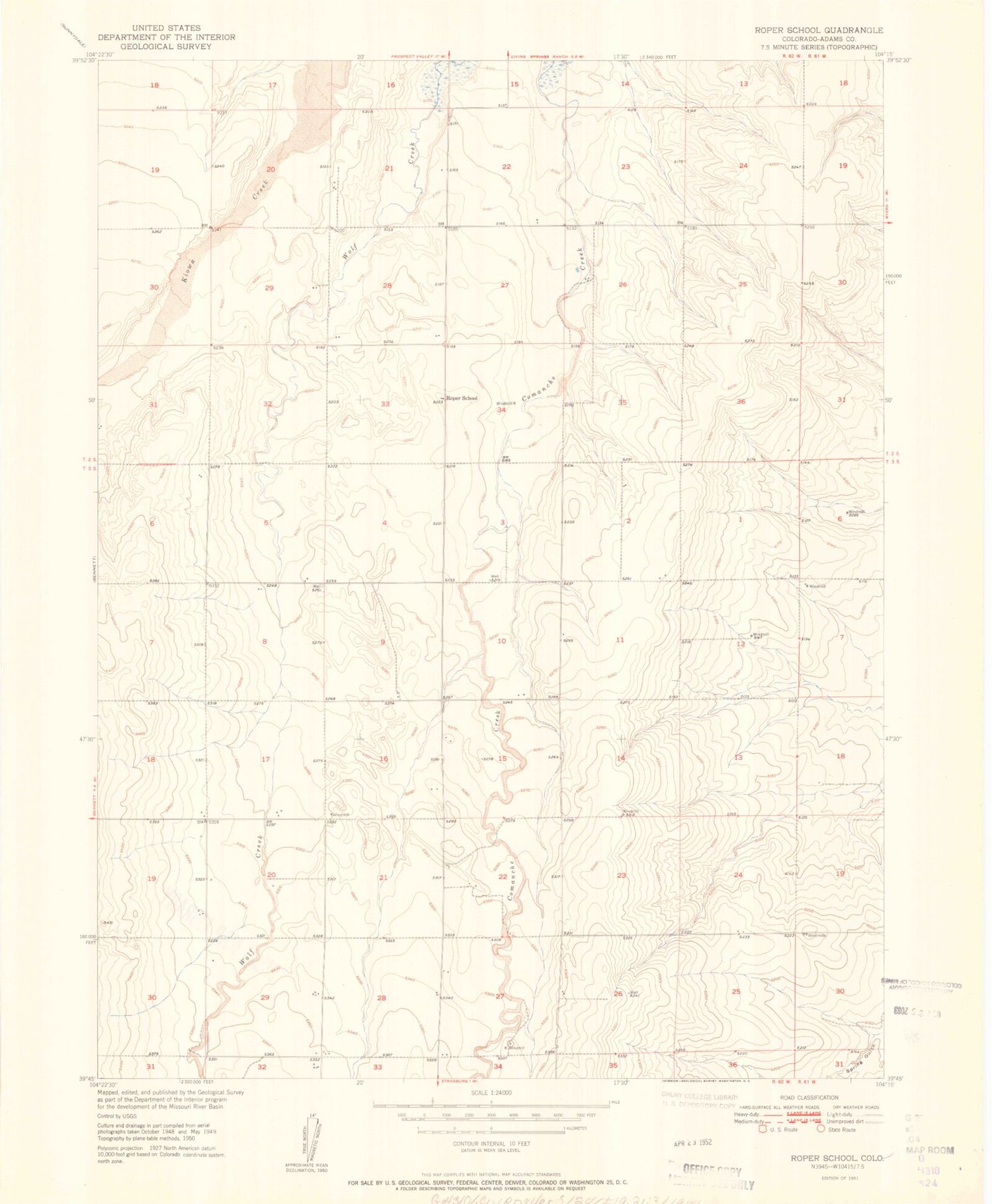 Classic USGS Roper School Colorado 7.5'x7.5' Topo Map Image