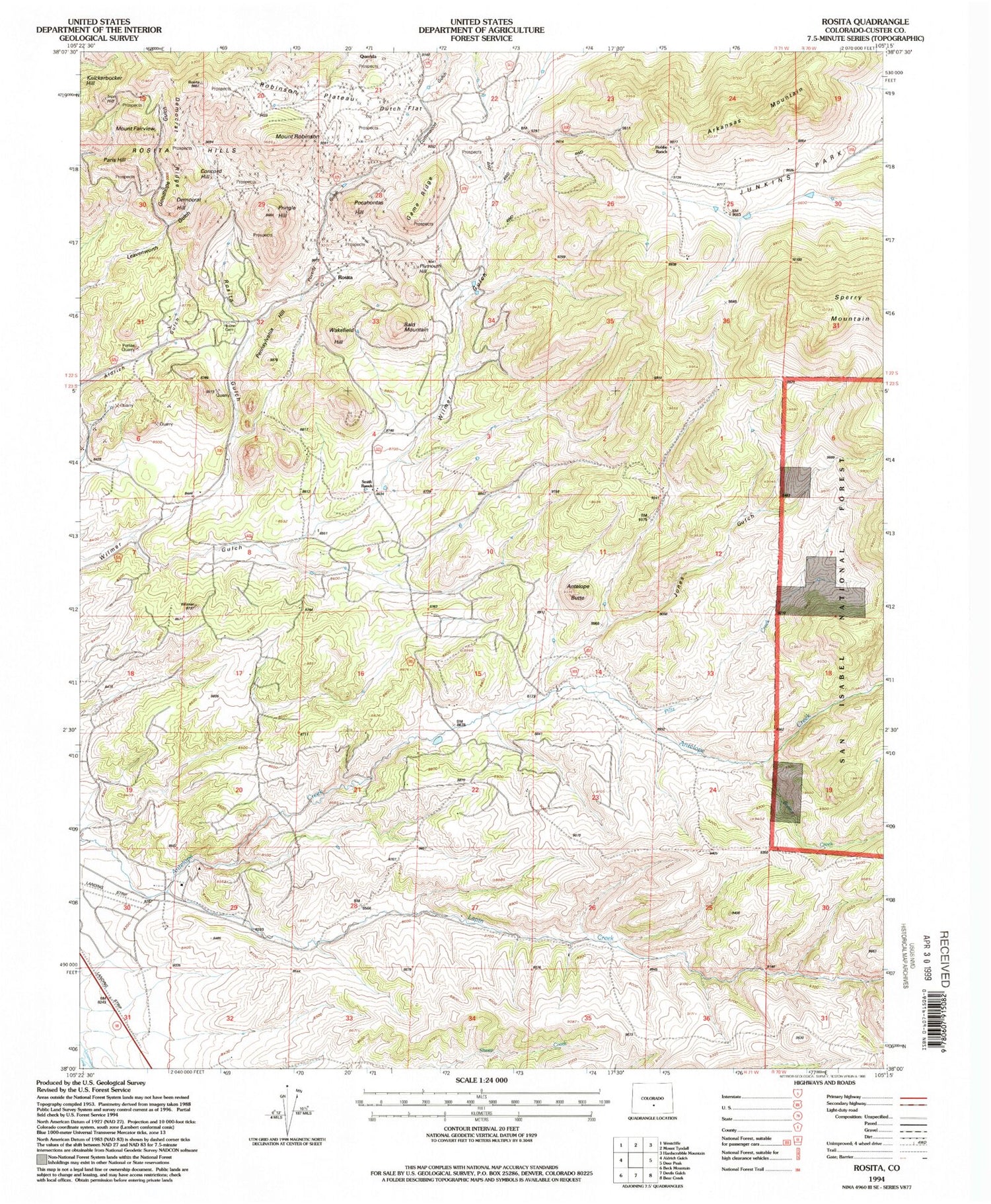 Classic USGS Rosita Colorado 7.5'x7.5' Topo Map MyTopo Map Store