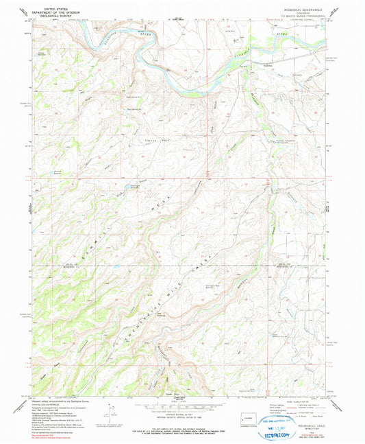 Classic USGS Roubideau Colorado 7.5'x7.5' Topo Map Image