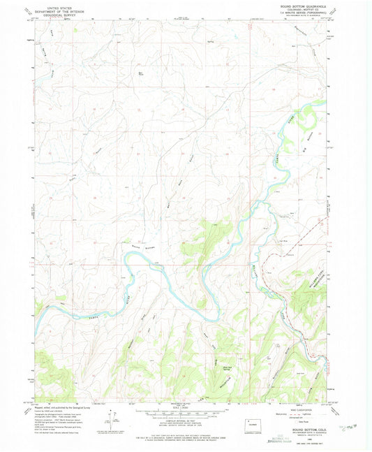 Classic USGS Round Bottom Colorado 7.5'x7.5' Topo Map Image