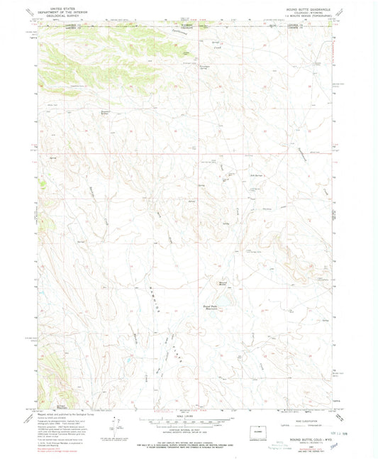 Classic USGS Round Butte Colorado 7.5'x7.5' Topo Map Image