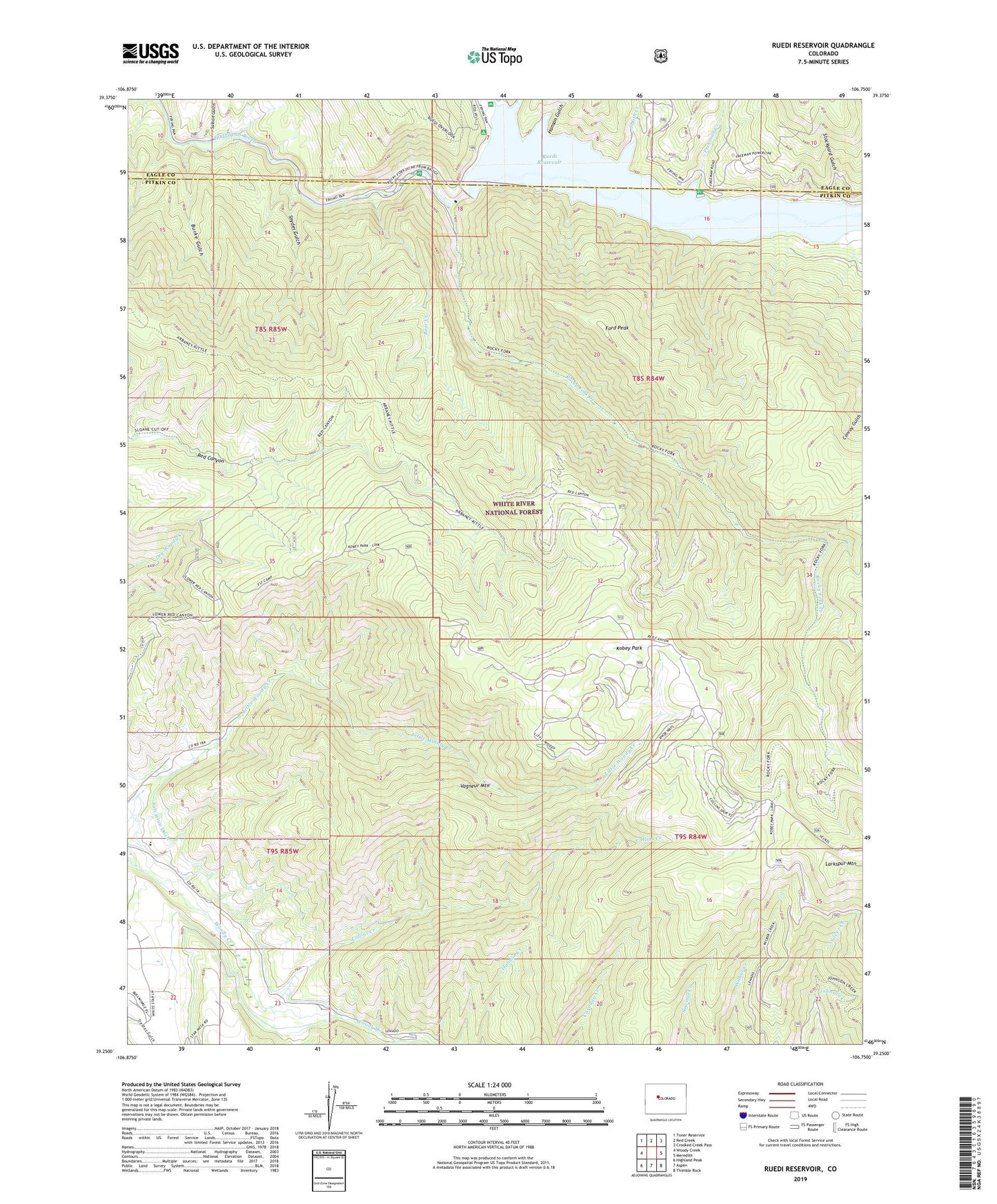 Ruedi Reservoir Colorado US Topo Map Image