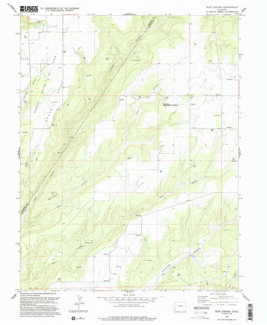 Classic USGS Ruin Canyon Colorado 7.5'x7.5' Topo Map Image