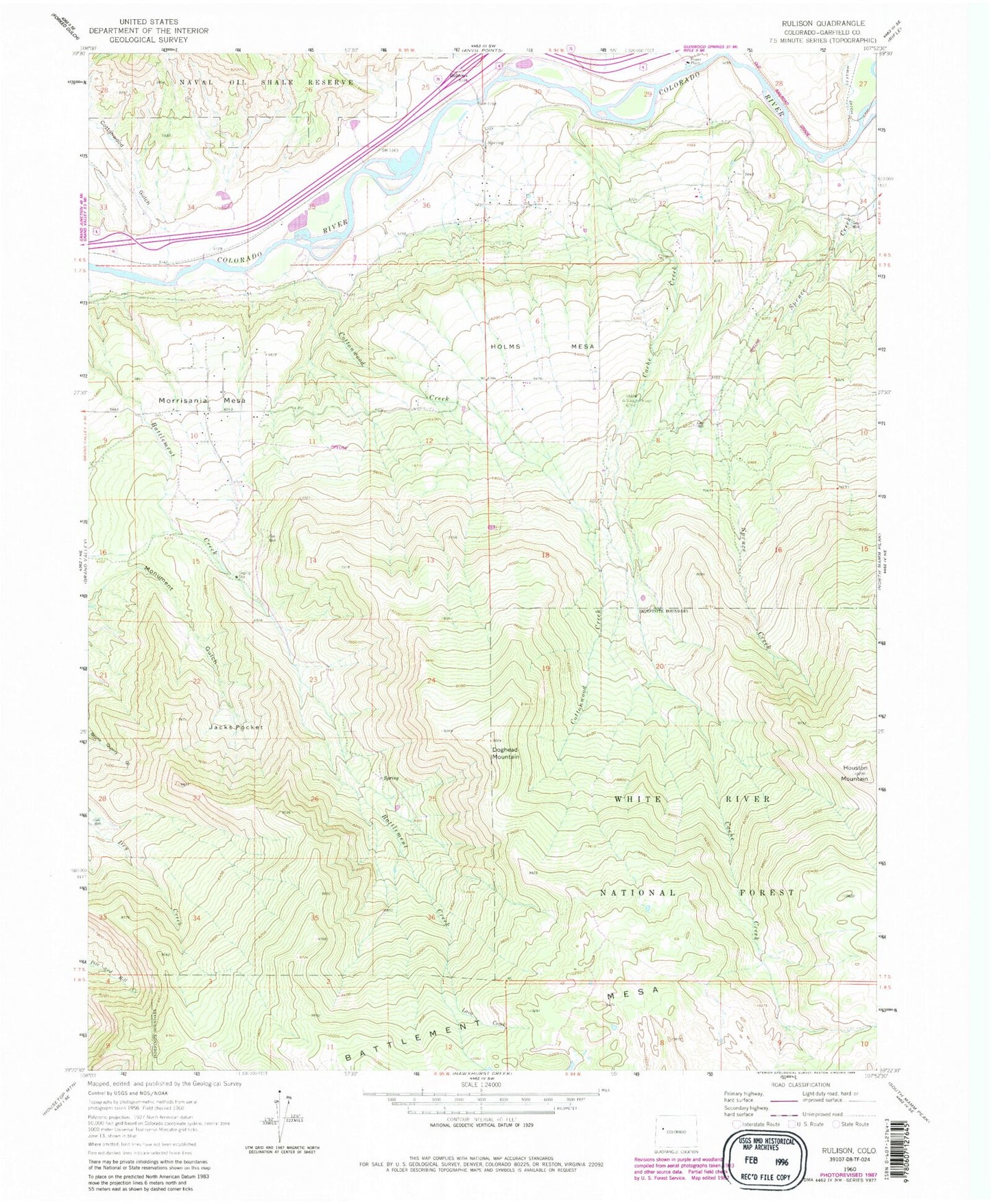 Classic USGS Rulison Colorado 7.5'x7.5' Topo Map Image