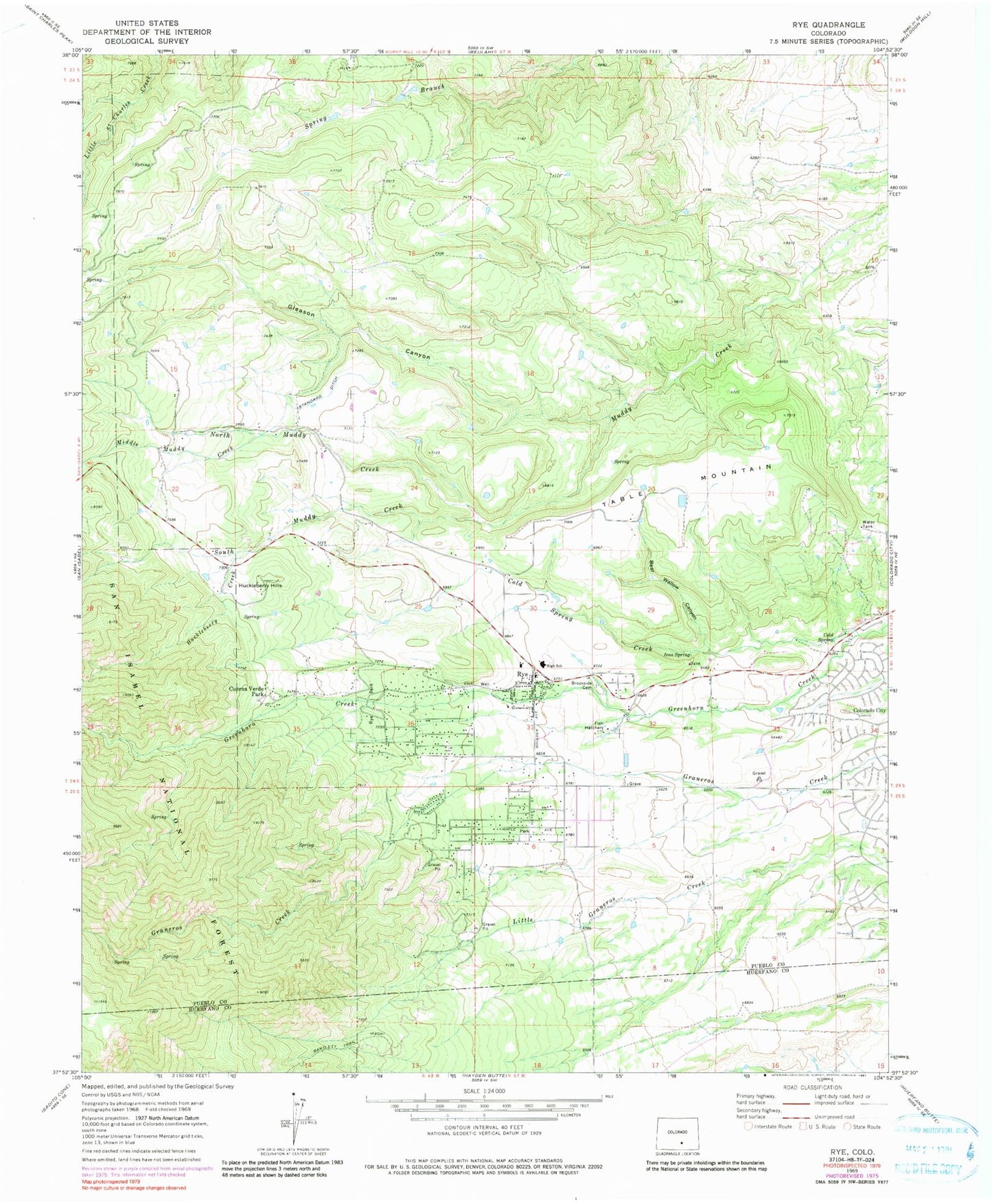 Classic USGS Rye Colorado 7.5'x7.5' Topo Map Image