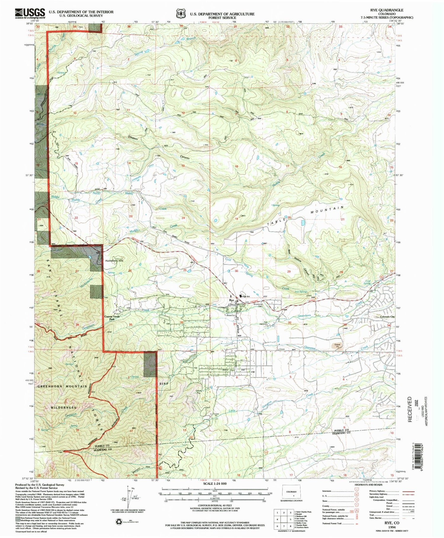 Classic USGS Rye Colorado 7.5'x7.5' Topo Map Image