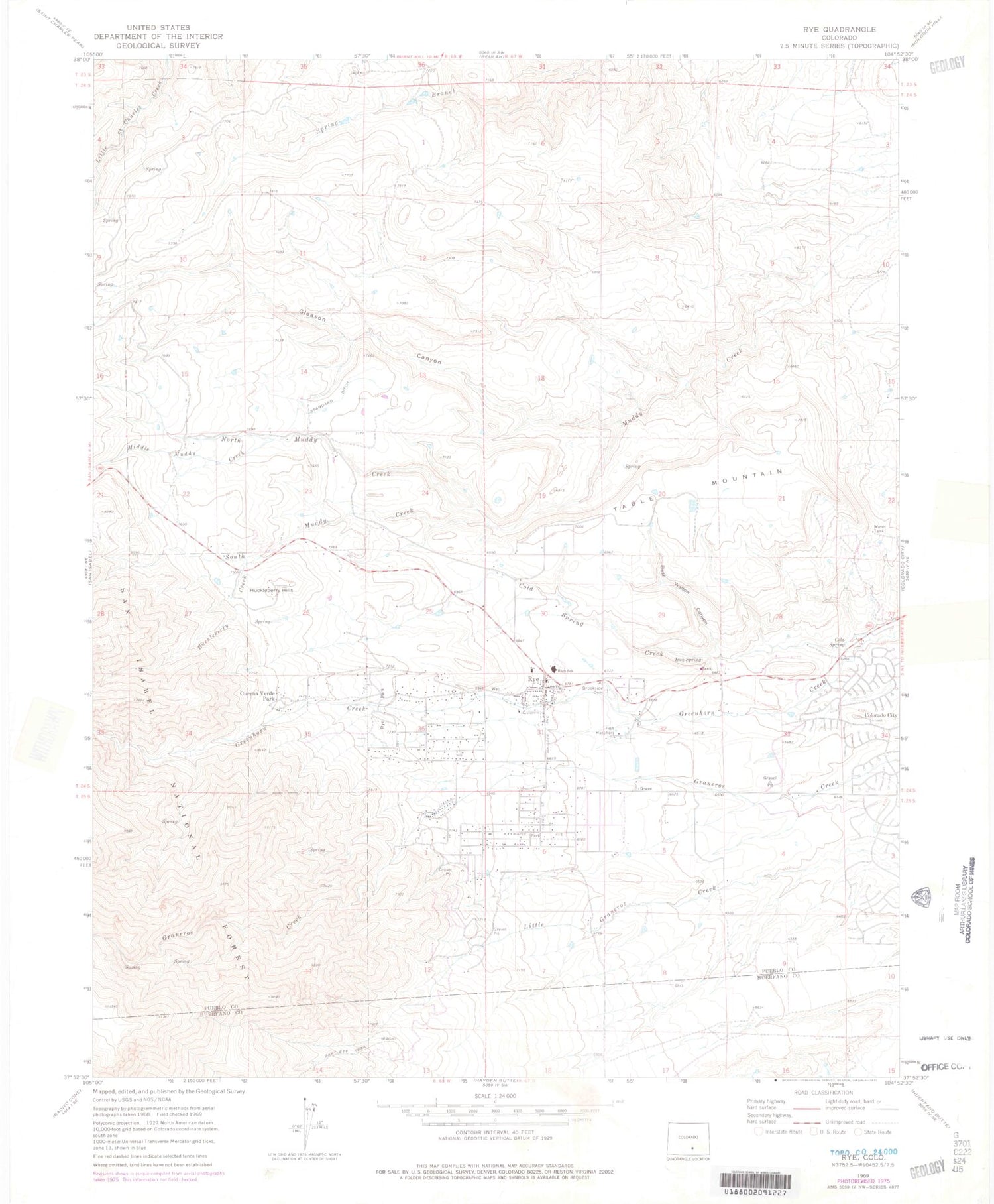 Classic USGS Rye Colorado 7.5'x7.5' Topo Map Image