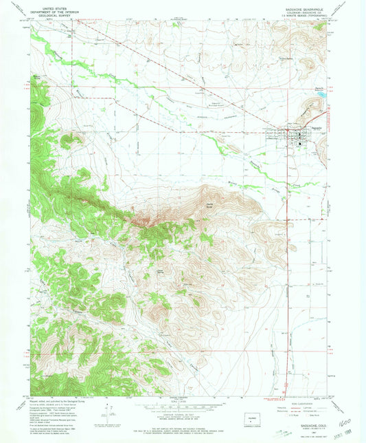 Classic USGS Saguache Colorado 7.5'x7.5' Topo Map Image