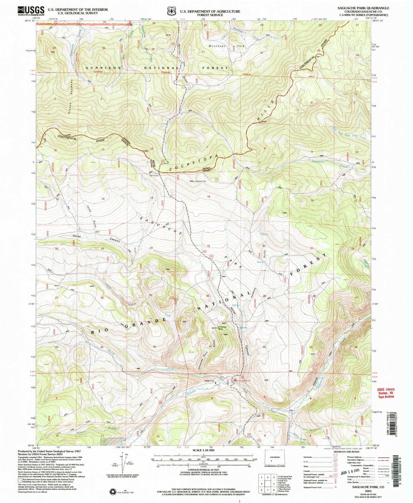 Classic USGS Saguache Park Colorado 7.5'x7.5' Topo Map Image