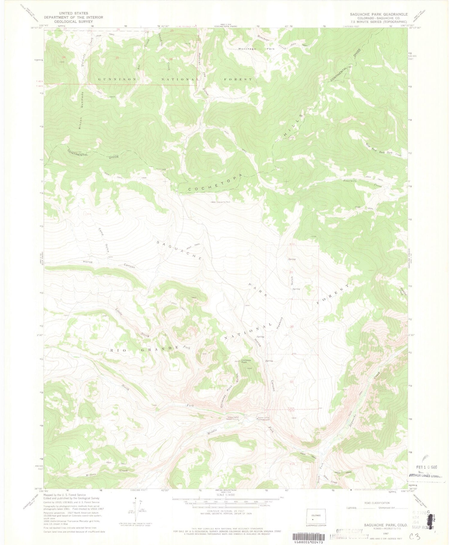 Classic USGS Saguache Park Colorado 7.5'x7.5' Topo Map Image