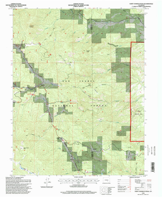 Classic USGS Saint Charles Peak Colorado 7.5'x7.5' Topo Map Image