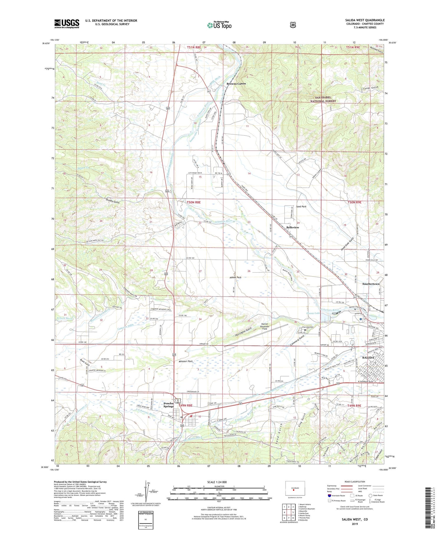 Salida West Colorado US Topo Map Image
