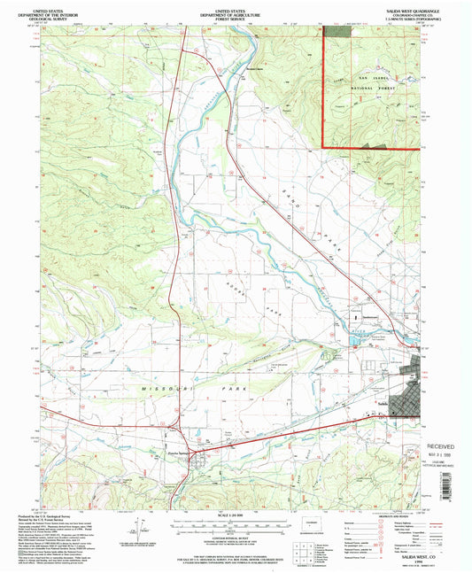 Classic USGS Salida West Colorado 7.5'x7.5' Topo Map Image