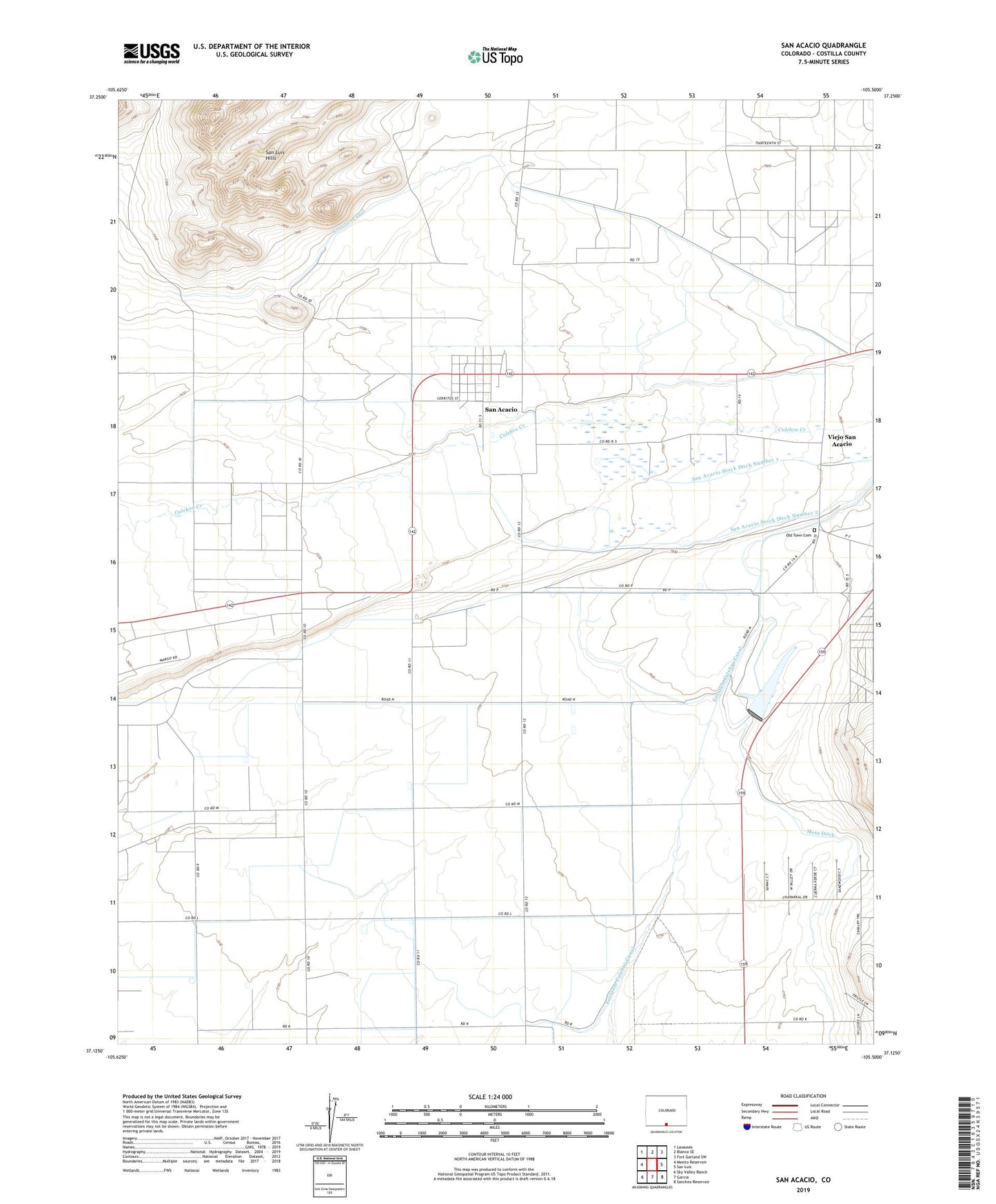 San Acacio Colorado US Topo Map Image