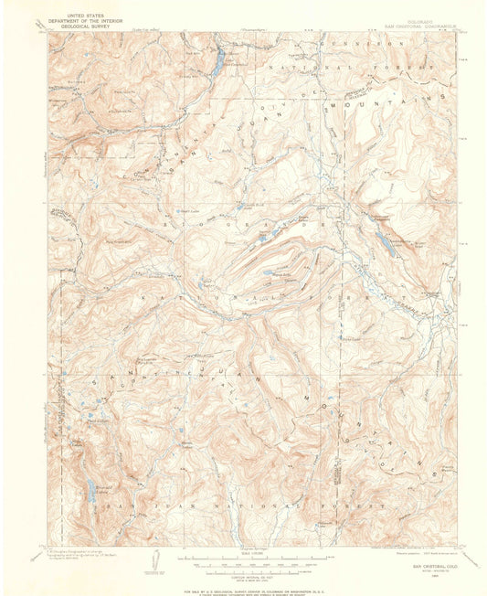Historic 1905 San Cristobai Colorado 30'x30' Topo Map Image
