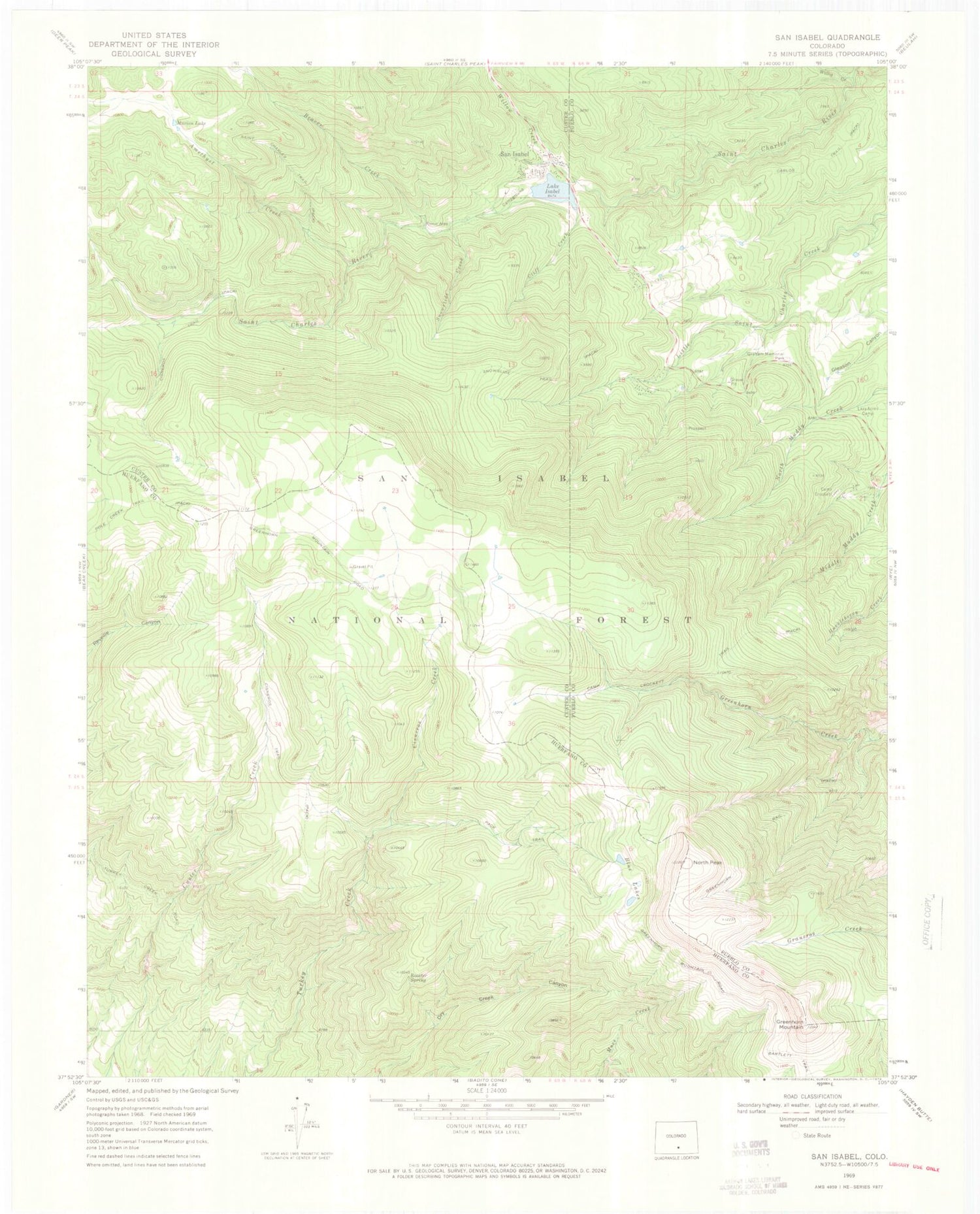 Classic USGS San Isabel Colorado 7.5'x7.5' Topo Map Image