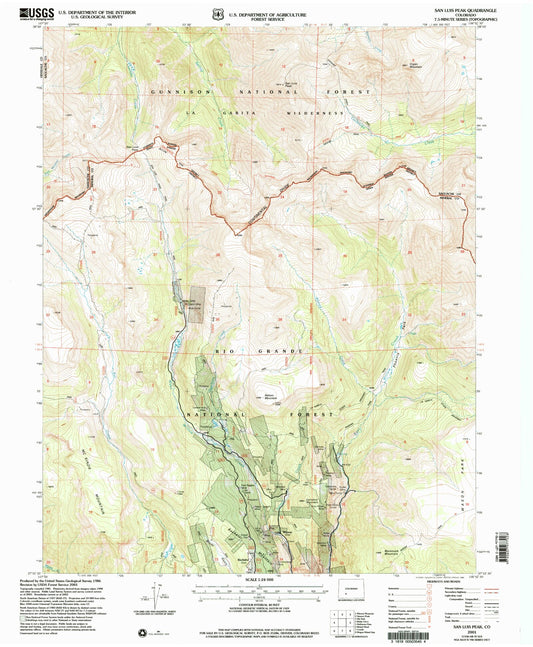 Classic USGS San Luis Peak Colorado 7.5'x7.5' Topo Map Image