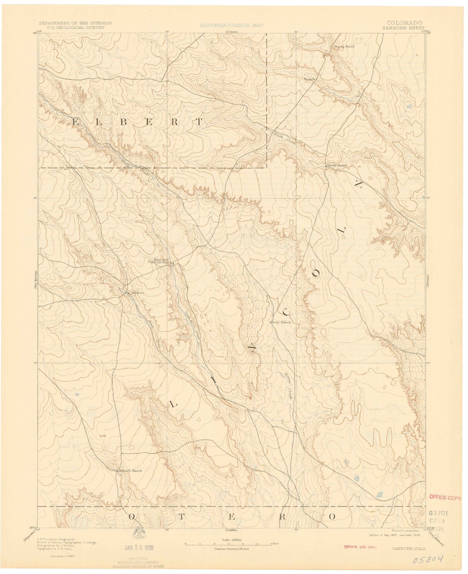Historic 1893 Sanborn Colorado 30'x30' Topo Map Image