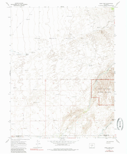Classic USGS Sand Camp Colorado 7.5'x7.5' Topo Map Image