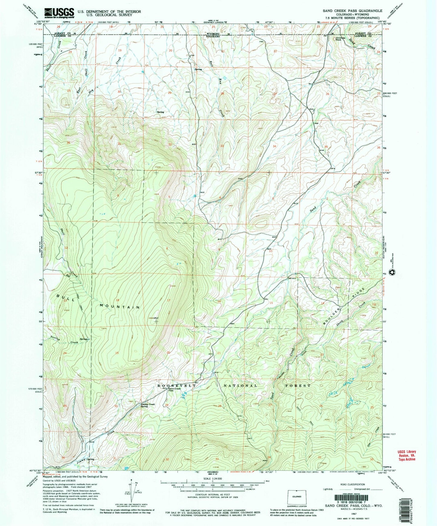 Classic USGS Sand Creek Pass Colorado 7.5'x7.5' Topo Map Image