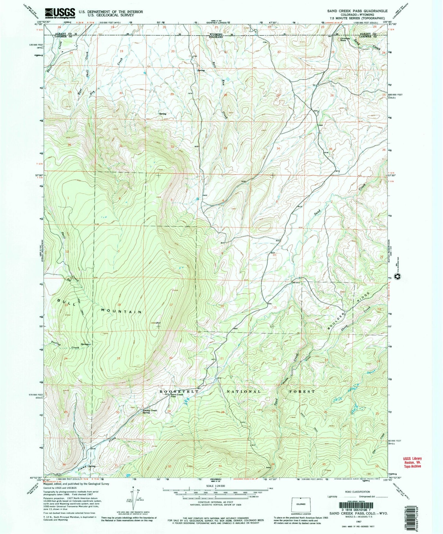 Classic USGS Sand Creek Pass Colorado 7.5'x7.5' Topo Map Image