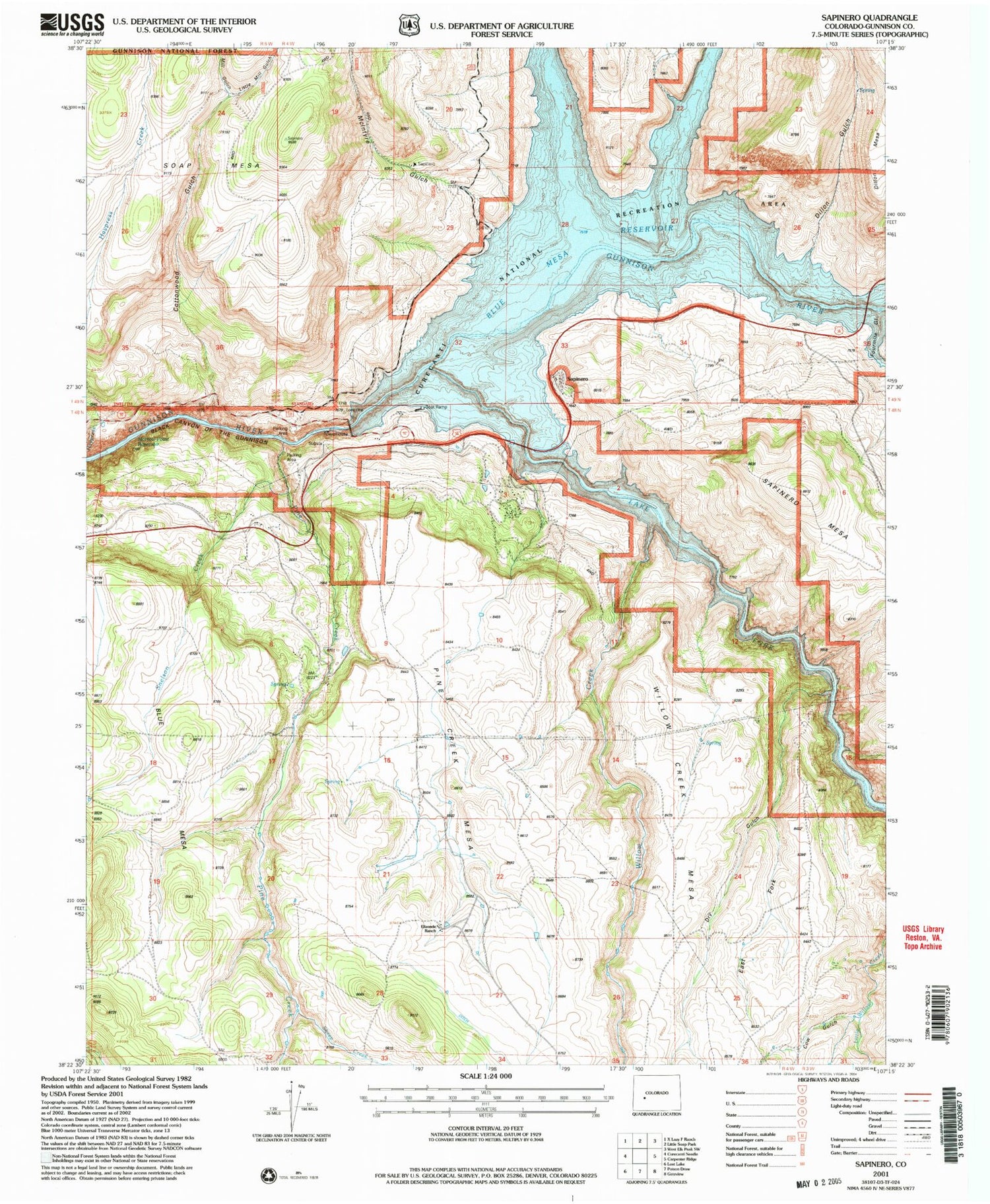 Classic USGS Sapinero Colorado 7.5'x7.5' Topo Map Image