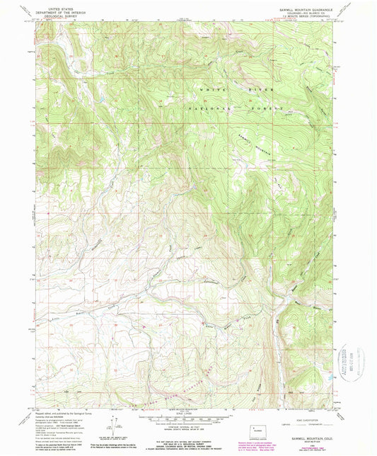 Classic USGS Sawmill Mountain Colorado 7.5'x7.5' Topo Map Image